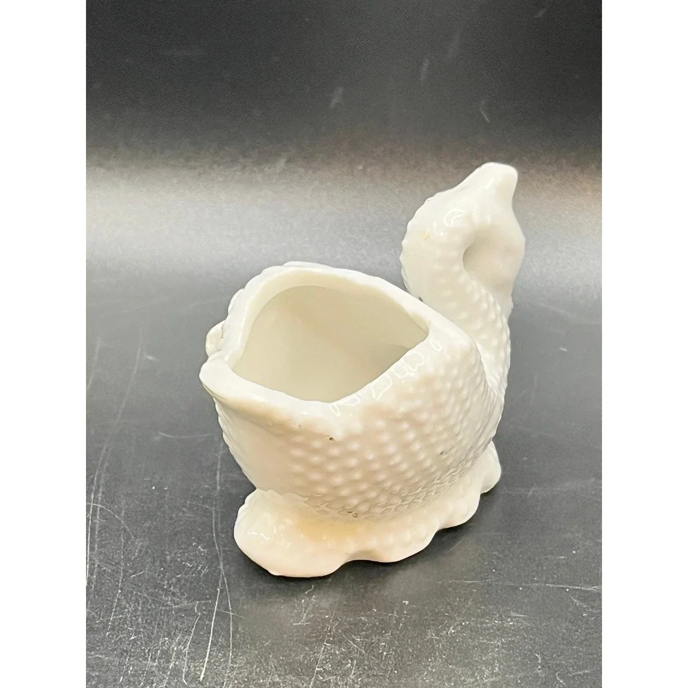 Vtg White Small Hobnail Ceramic Swan Planter Trinket Dish Gold Trim Japan 2x2.5